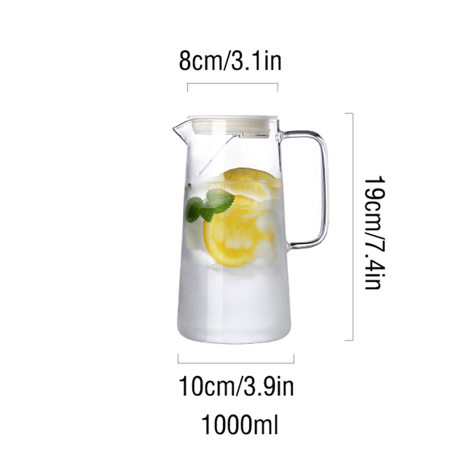caihuashopping Fruchtsaft Krug Glaskrug mit großem Kapazität mit Deckel und Griffglaskaräken für den Haushaltsnutzung Nicht-Tropf leicht zu reinigen (1000 ml / 1500ml) Wasserkrug (Size : 1L)