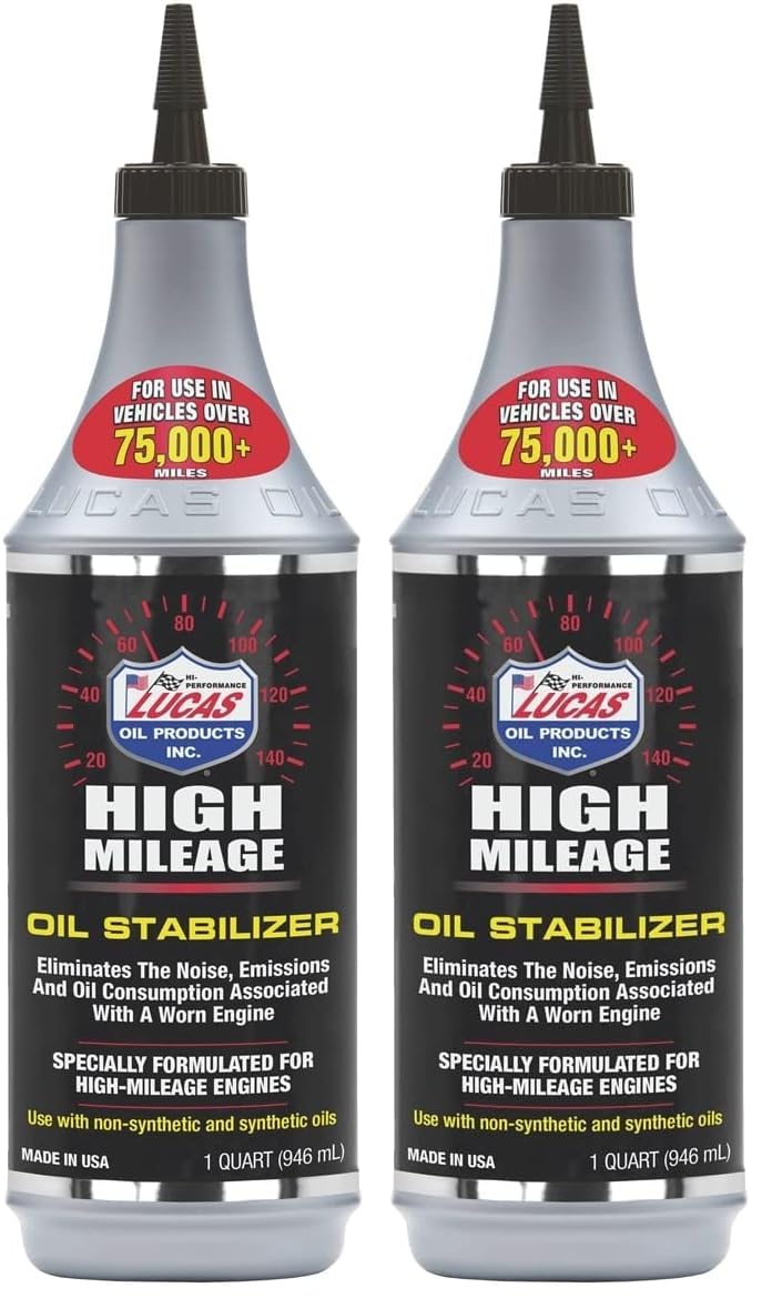 LUCAS OIL High Mileage Oil Stabilizer, 1 Quart, Multi (Pack of 2)