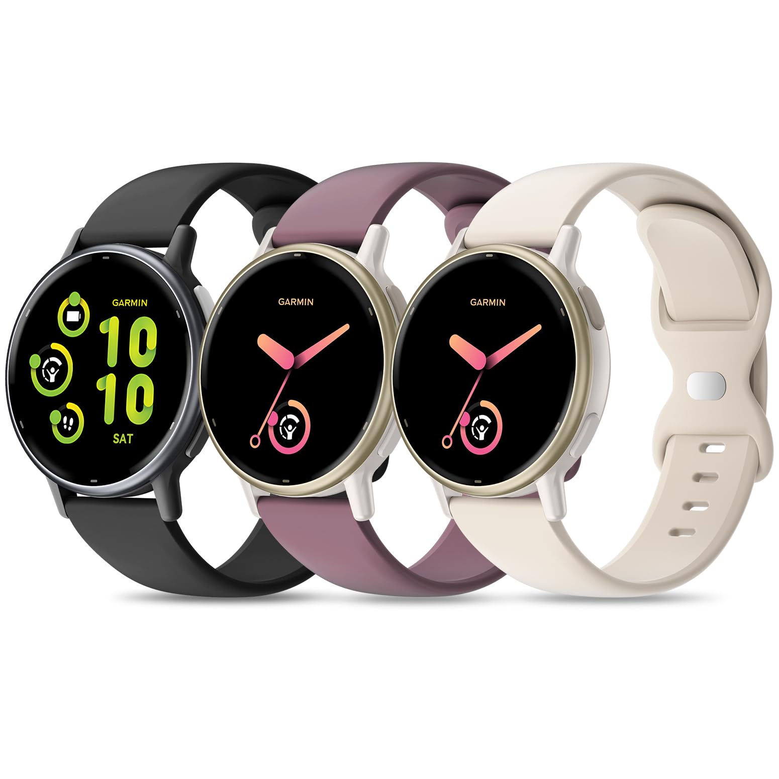 3 Pack Silicone Straps Compatible with Garmin Vivoactive 5 Watch Strap/Vivoactive 6/3/3 Music, 20mm Soft Sport band Replacement for Venu Sq 2/Venu/Venu Sq & Forerunner 55/165/245/645