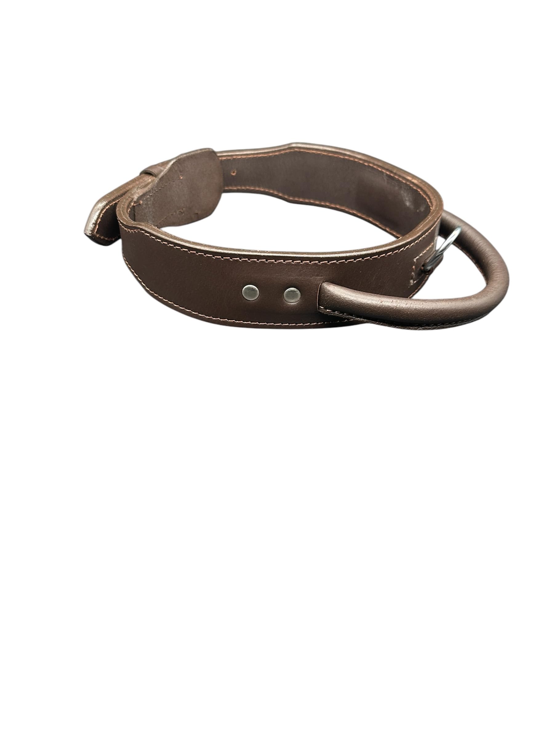 Handmade Genuine Leather Dog Collar with Grab Handle, 4.5cm Wide Heavy Duty Double Layer for Training & Control (Brown, XX Large)