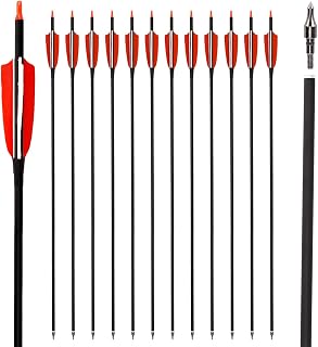 LWANO 30 Inch Carbon Arrows Spine 500 with 4" Turkey Feathers - 12 Pack for Recurve Longbow Hunting Target Practice