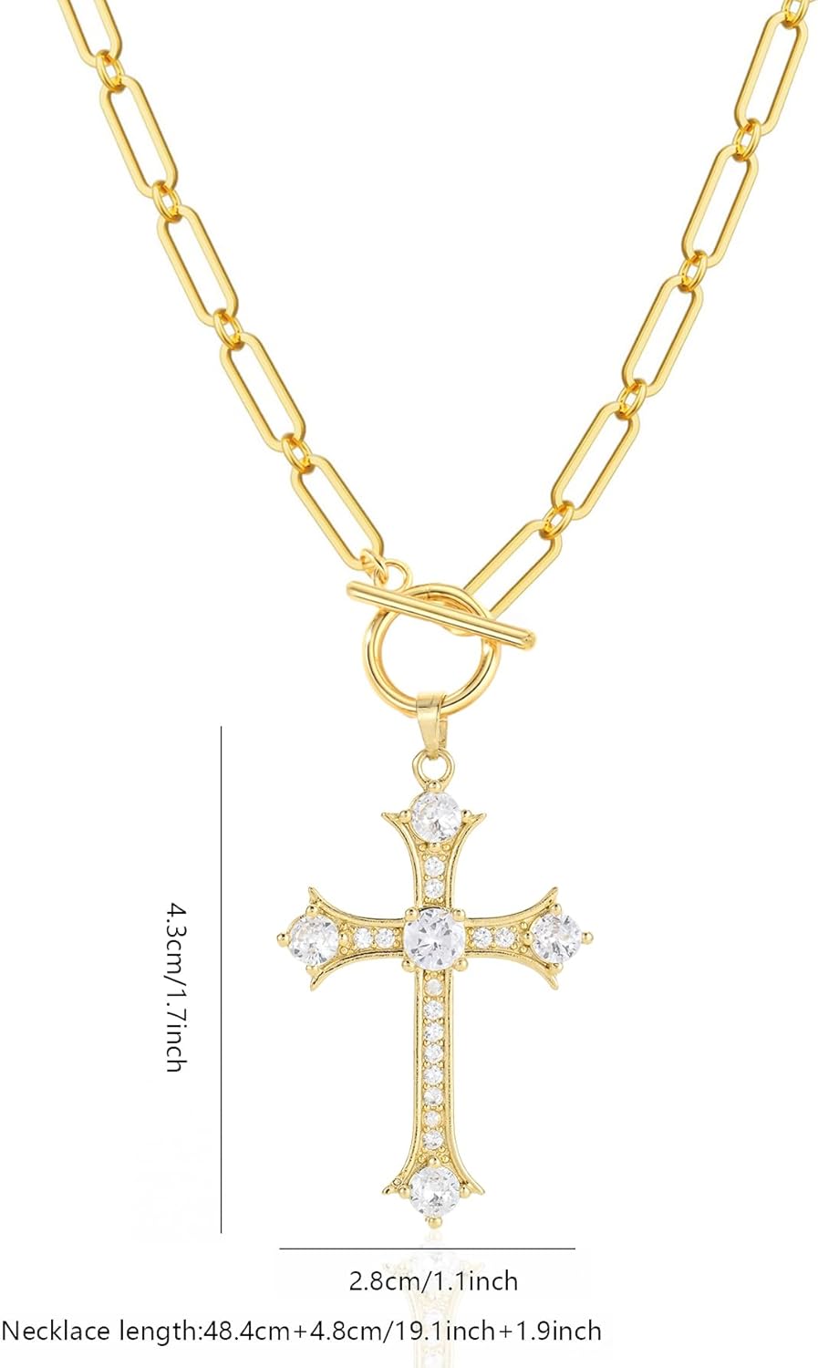 HERSIN Cross Pendant Necklaces for Women Trendy, 14K Dainty Gold Plated Paperclip Necklace for Womens Tarnish Free Toggle Clasp Chain Necklace Chunky Necklace Gold Jewelry for Women Gifts - Image 9