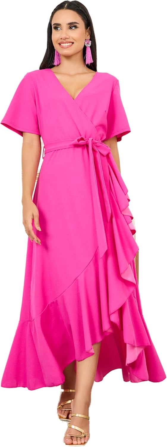 Styli Women Ruffle Hem A-Line Wrap Maxi Dress