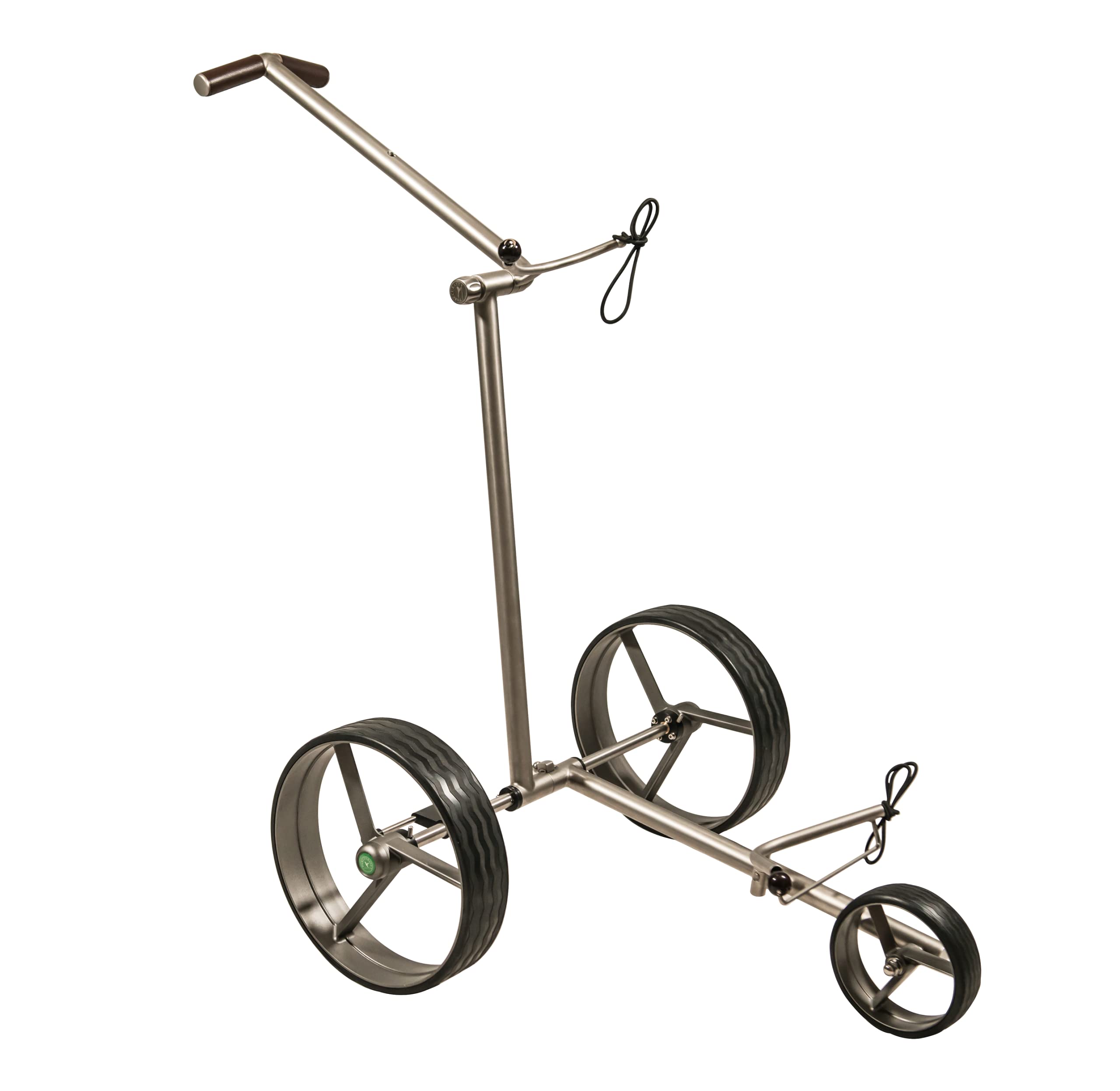 3 Rad Edelstahl Golftrolley Push Golf Trolley F3 Fasan schnell-klappbar schnell-zerlegbar und in Titan-Optik beschichtet, inkl. Transporttasche