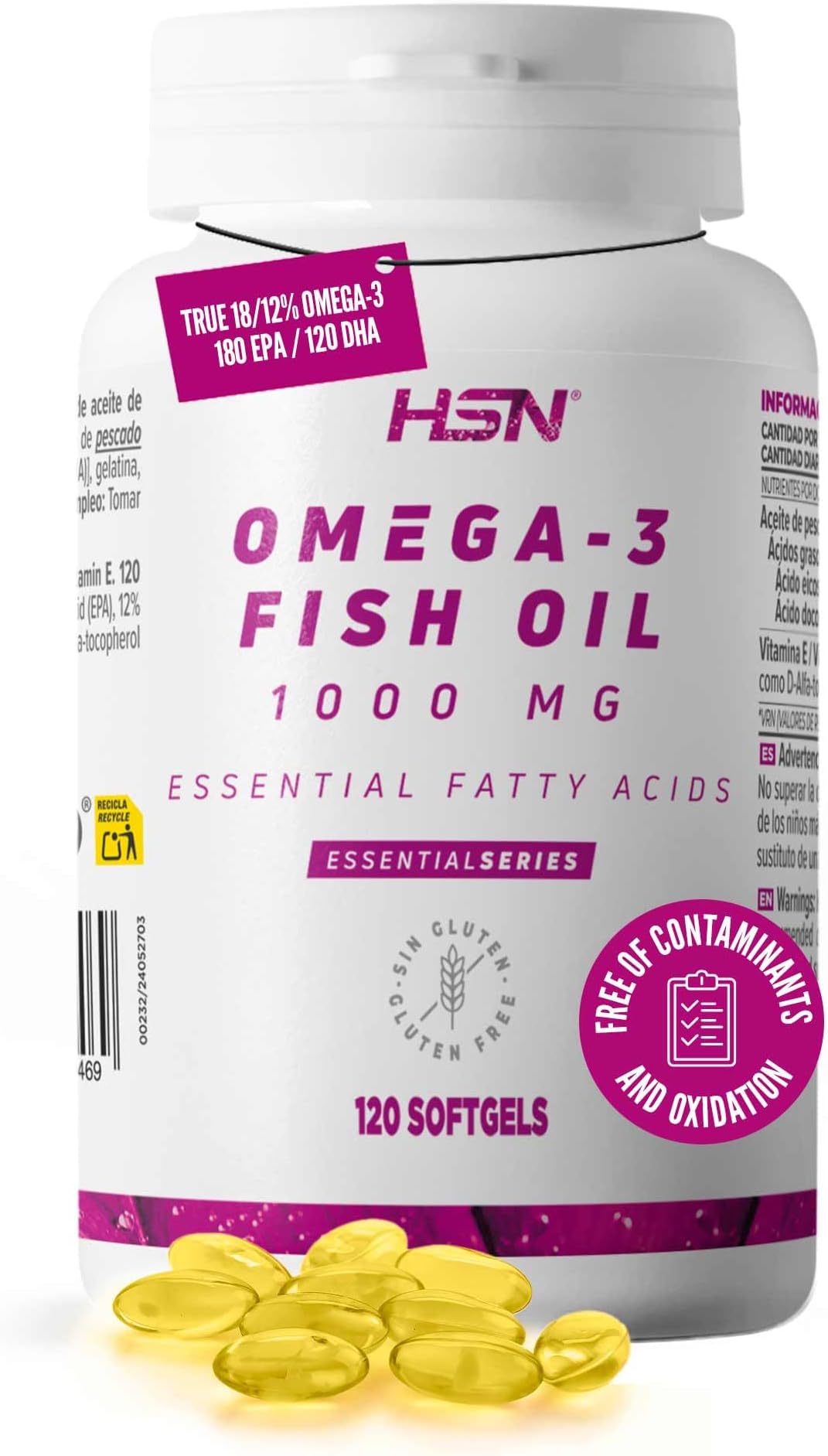 HSN OMEGA-3 FISH OIL - 120 softgels | 1000mg | 302.2mg of Omega-3 Fatty acids (178.56mg EPA + 123.63 DHA) (120 Soft gels)