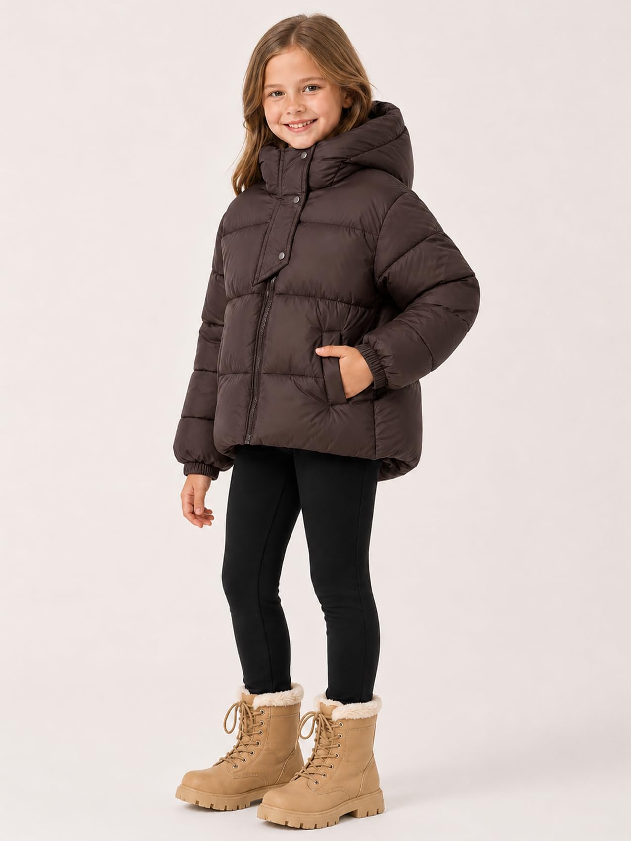 Piumino con Cappuccio Ragazze Cappotto Invernale Antivento Giacca Trapuntata Cerniere Giacca Calda Casual 4-13 Anni