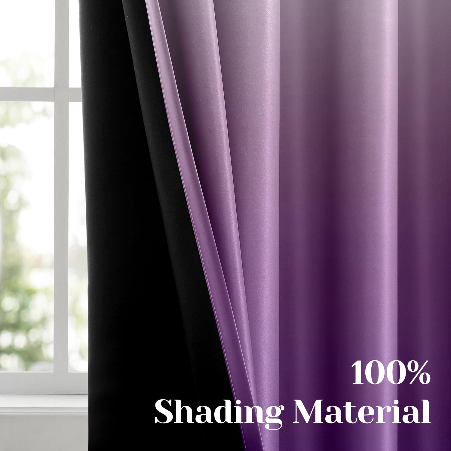 Cortinas Degradado Lila COSVIYA: 2 Paneles De 132x160 Cm, Bloqueo De Luz 50-70%, Aislamiento Térmico, Con Ojales Plata