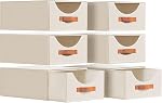 DIMJ Stackable Closet Drawers Organizers - 4 Pack Fabric Basket Foldable Clothing Storage Bins with Reinforced Handles for Wardrobe, Bedroom, Dresser,Shelves (Beige)