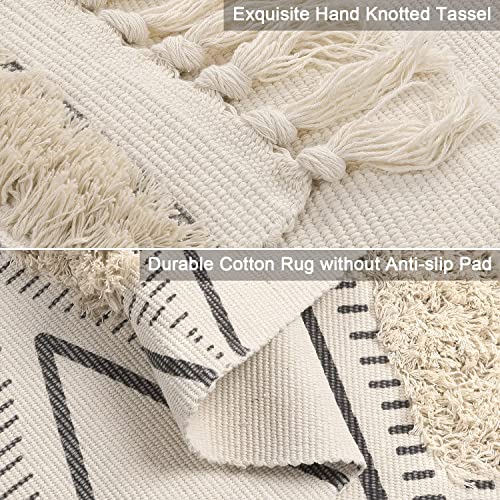 INKARO BOX Cotton Rug, Tufted Cotton Rug, Washable with Tassels, Woven Geometric Shag Throw, Boho Area Rug for Laundry Room/Bedroom (Beige, 60 x 130 cm) - Image 4