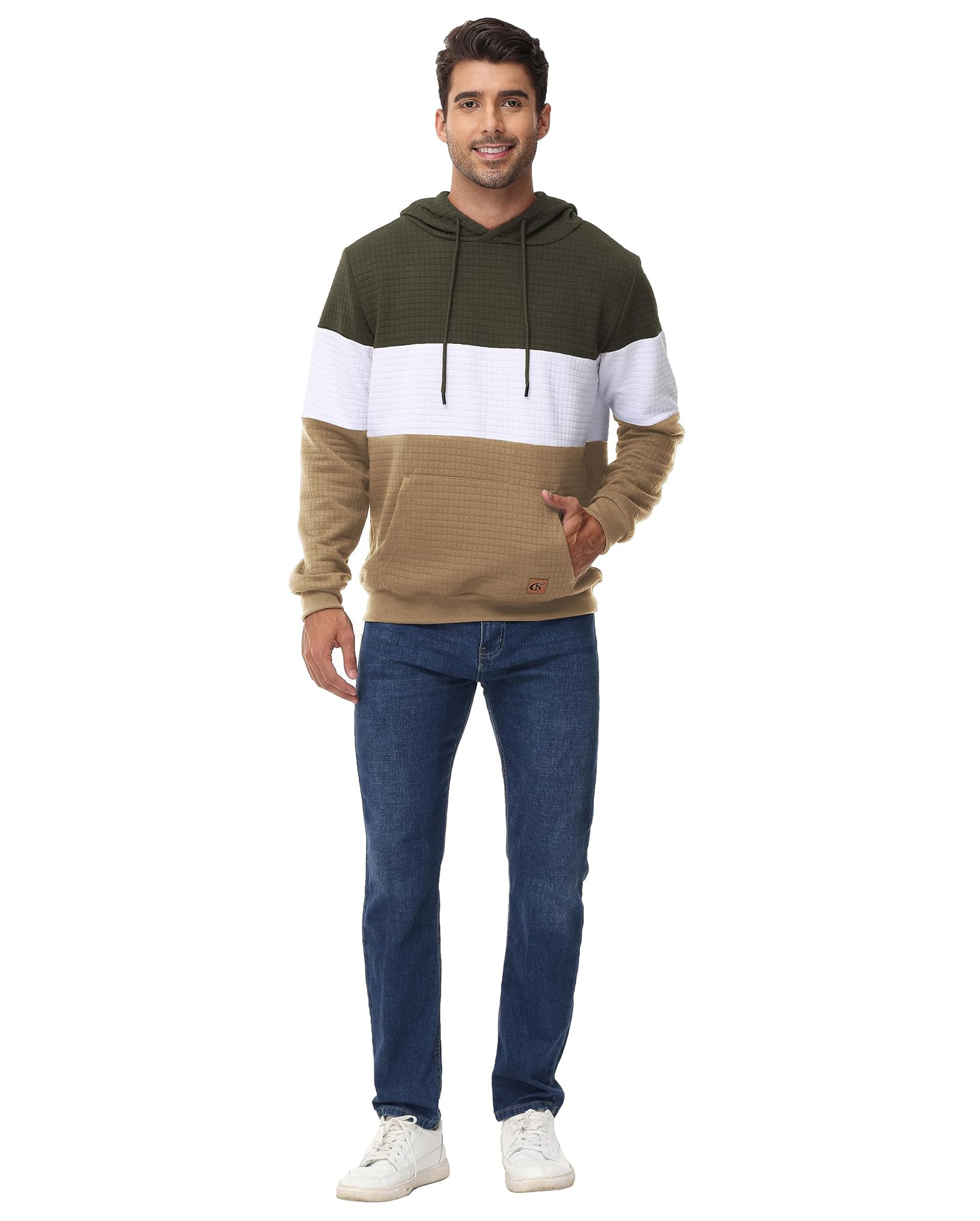 YuKaiChen Herren Pullover Herren Patchwork Hoodie Langarm Jacquard Kaputzenpullover Farbblock Sweatshirt mit Taschen