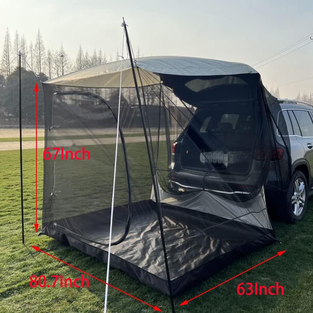 Car Awning Sun Shelter Camping SUV Rear Tent, Portable Waterproof Roof Top Tent Canopy for SUV Minivan Hatchback Camping Outdoor Travel (Car Awning Sun Shelter with Mosquito Net)