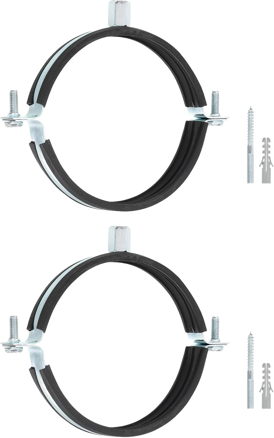 uxcell 2 Pcs Adjustable Pipe Bracket Clamp, 5"(127mm) Wall Ceiling Mount Split Ring Pipe Hanger Galvanized Iron Pipe Strap Support with Screw & Expansion Tube for Pipe Tube