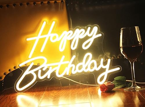 Miniatura 2 de Letrero LED de neón de feliz cumpleaños, luz nocturna, decoración de fiesta de cumpleaños, blanco cálido, funciona con USB, decorativo para telón