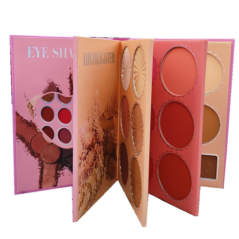 Paleta de Maquillaje en Forma Libro con Acabados Perlabrantes Mate Brillantes y Lentejuelas Todo Sombras Ojos Rubores Contornos e Iluminadores para Varios Estilos