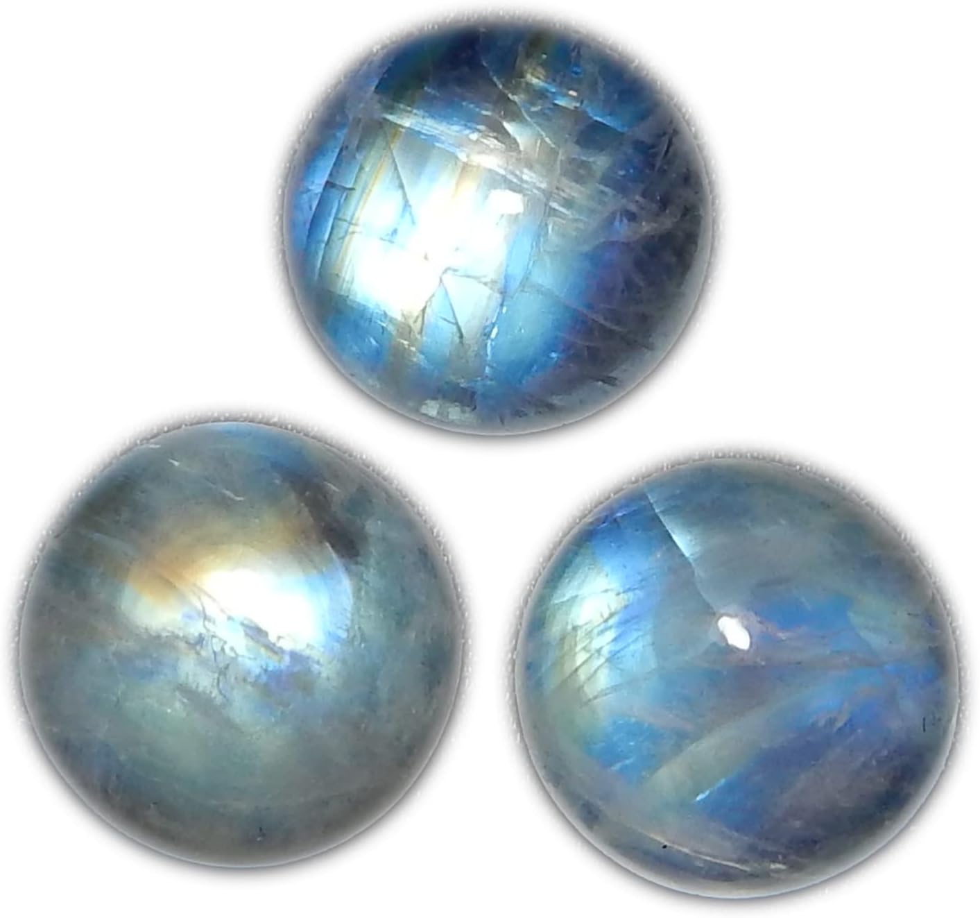 12mm Round Blue Fire Natural Rainbow Moonstone Calibrated Cabochon 3 pcs Box