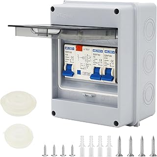 IP65 Aufputz-Sicherungskasten, 2-Wege, 40 A, 30 mA, RCD, 2 MCB (1P6 A + 1P16 A), für Wohnwagen, Garagen und Werkstätten (2 Wege)
