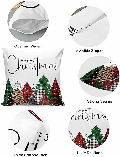 Miniatura 5 de MAIANNE Pack of 2 Cotton Throw Pillow Covers, Merry Christmas Red Xmas Tree Leopard Plaid Soft Square Pillow Covers Home Decoration Pillowcases for