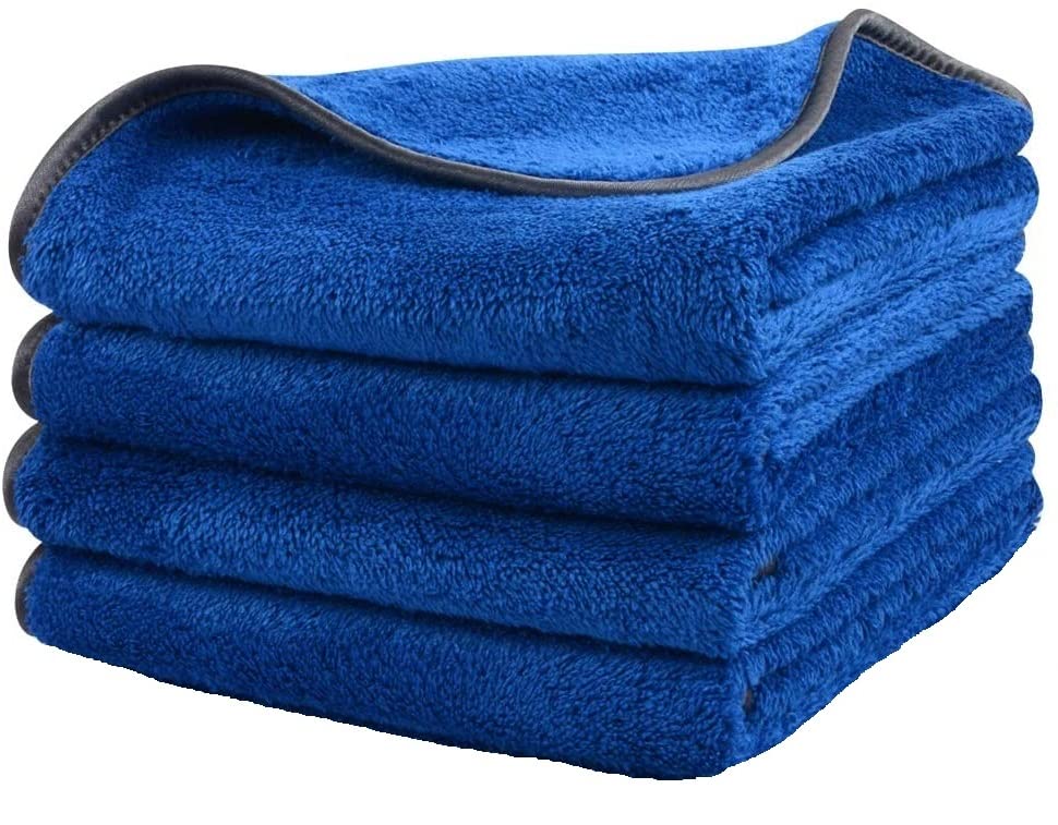 Image of Auto Hub Heavy Microfiber Cloth 500 GSM (Size 60cm x 40cm) /Pack of 4,for Car Cleaning and Detailing, Double Sided, Extra Thick Plush Microfiber Cloth Lint-Free, Color:- Blue
