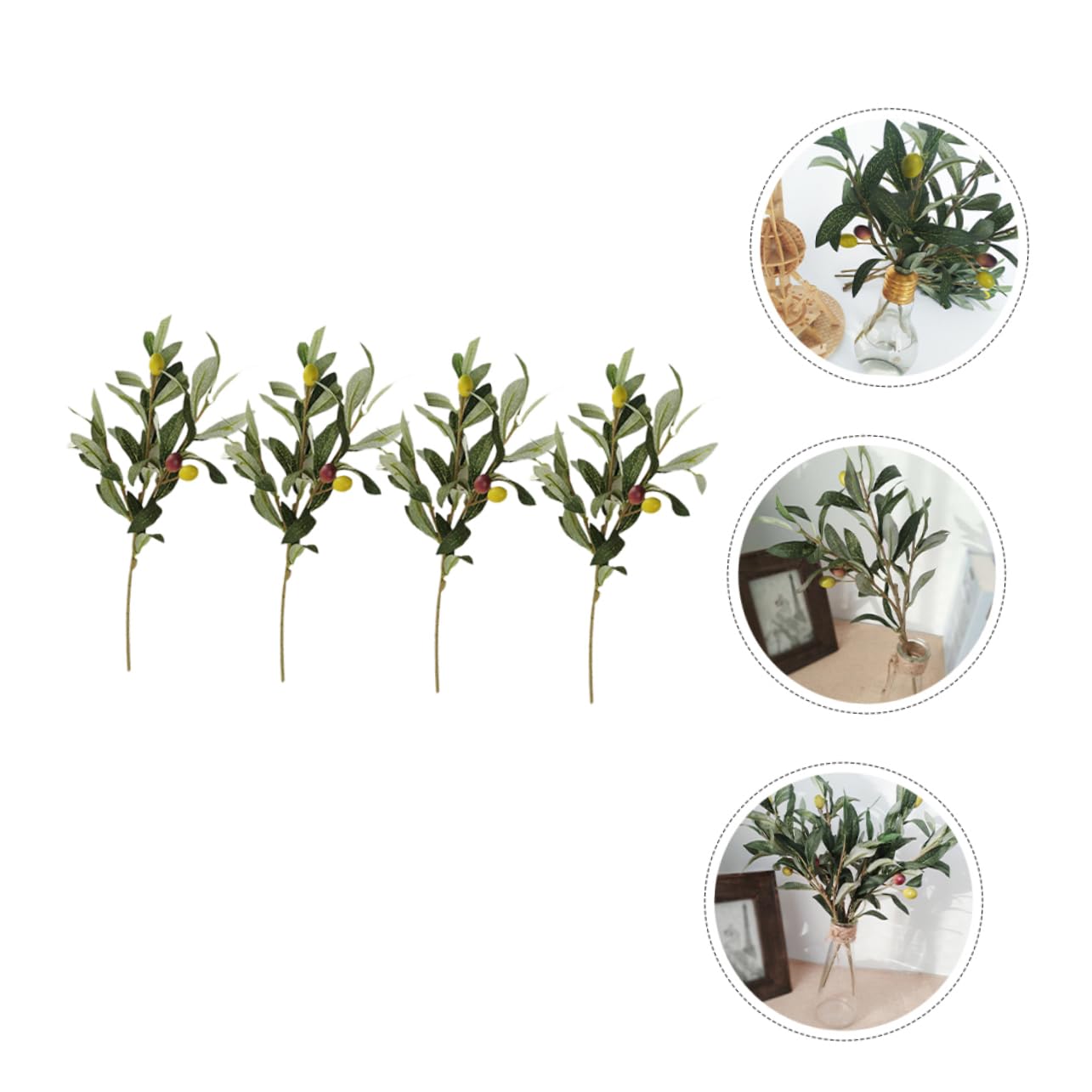 Cabilock 16 Piezas Rama De Olivo Simulada con Fruta Encriptada Hoja De Olivo Boda Salón Dormitorio Mesa De Comedor 4 Piezas (Rama De Olivo De 3 Puntas) Tallos De Olivo El Plastico