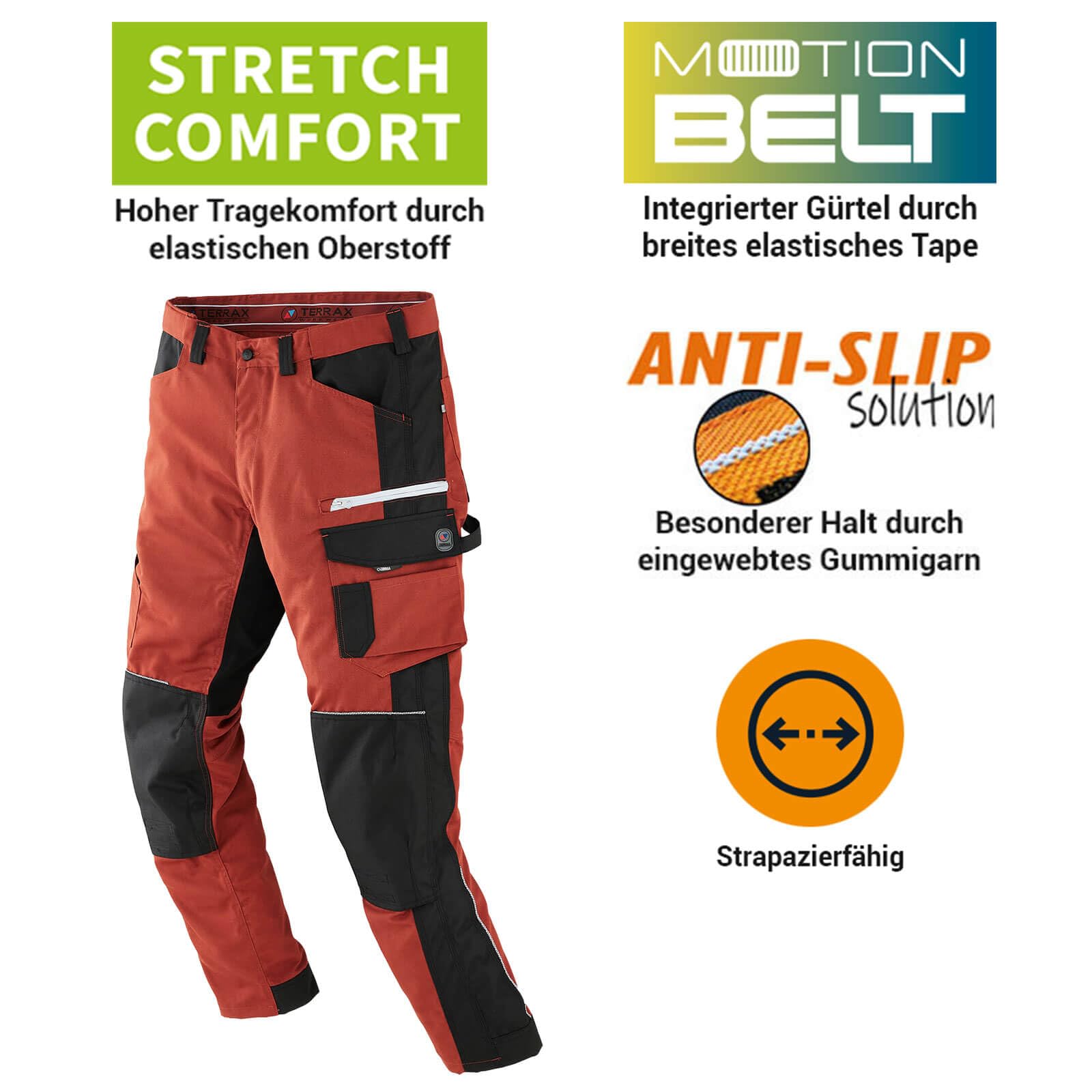 Terrax Workwear Herren Arbeitshose mit Knietaschen - Bundhose mit vielen Taschen und reflektierenden Details