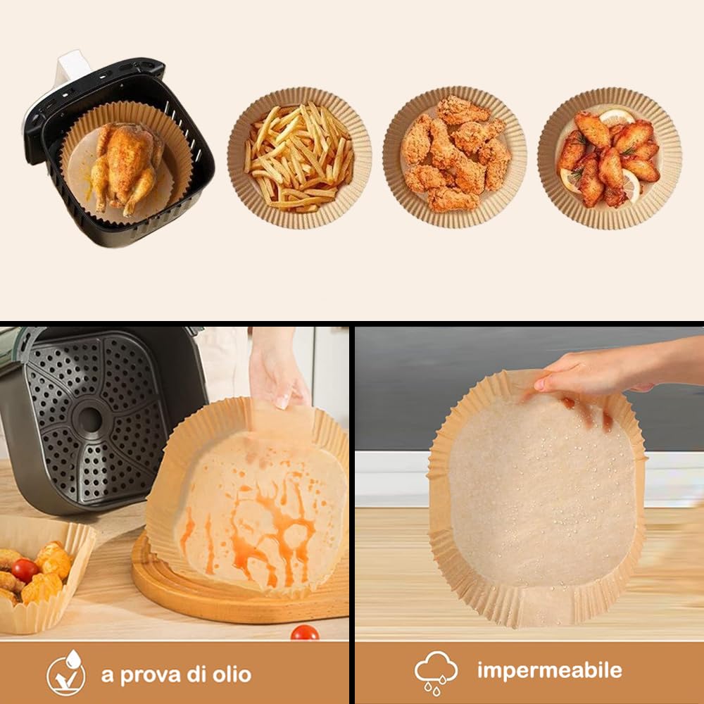 200 Fogli Di Carta Forno Per Friggitrice Ad Aria, Rotondi 20 Cm, Antiaderenti E Resistenti All'Olio, Per Cottura Pulita E Senza Lozione
