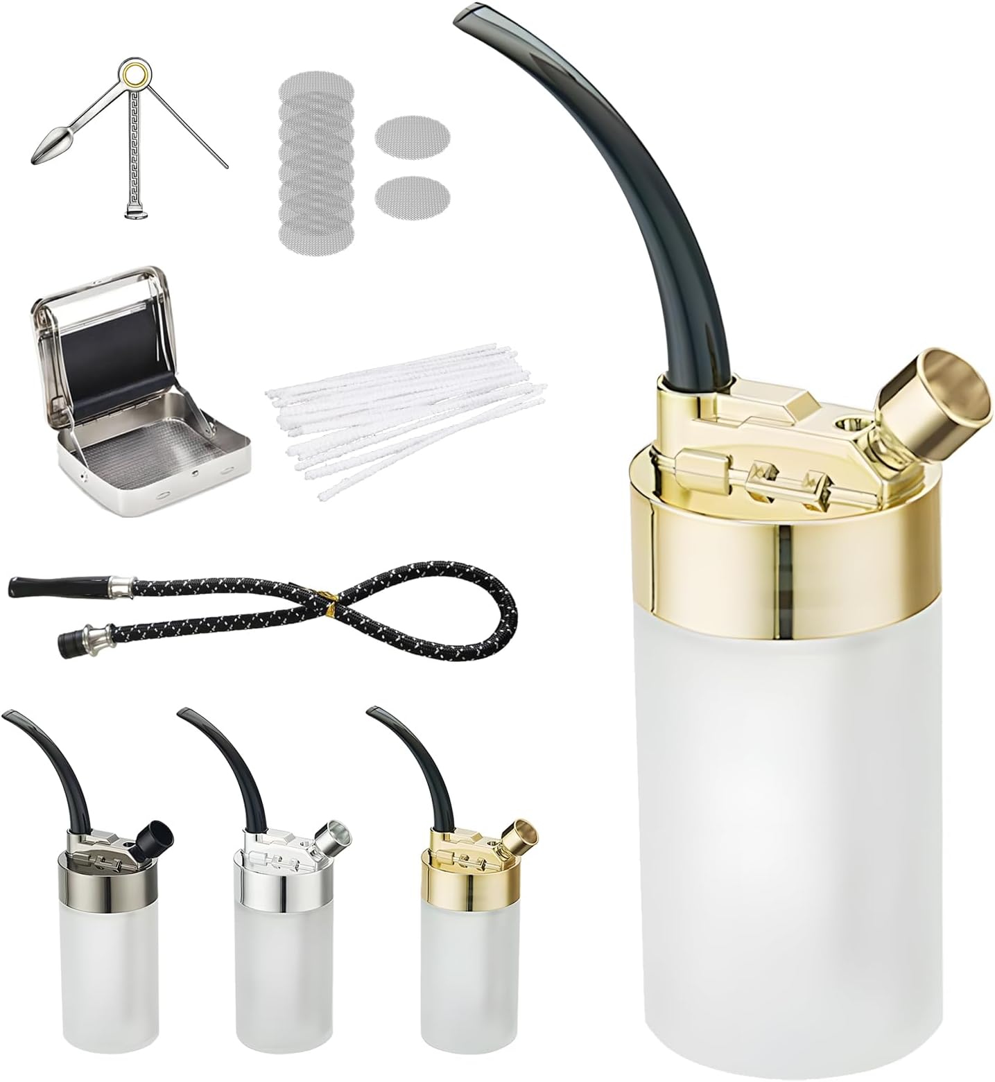 Portable Glass Hookah Set - Mini premium Handheld Glass Hookah with Hose & Travel Accessories, Easy-Clean Design for Suitable for single person use or On-the-Go Use(Golden)