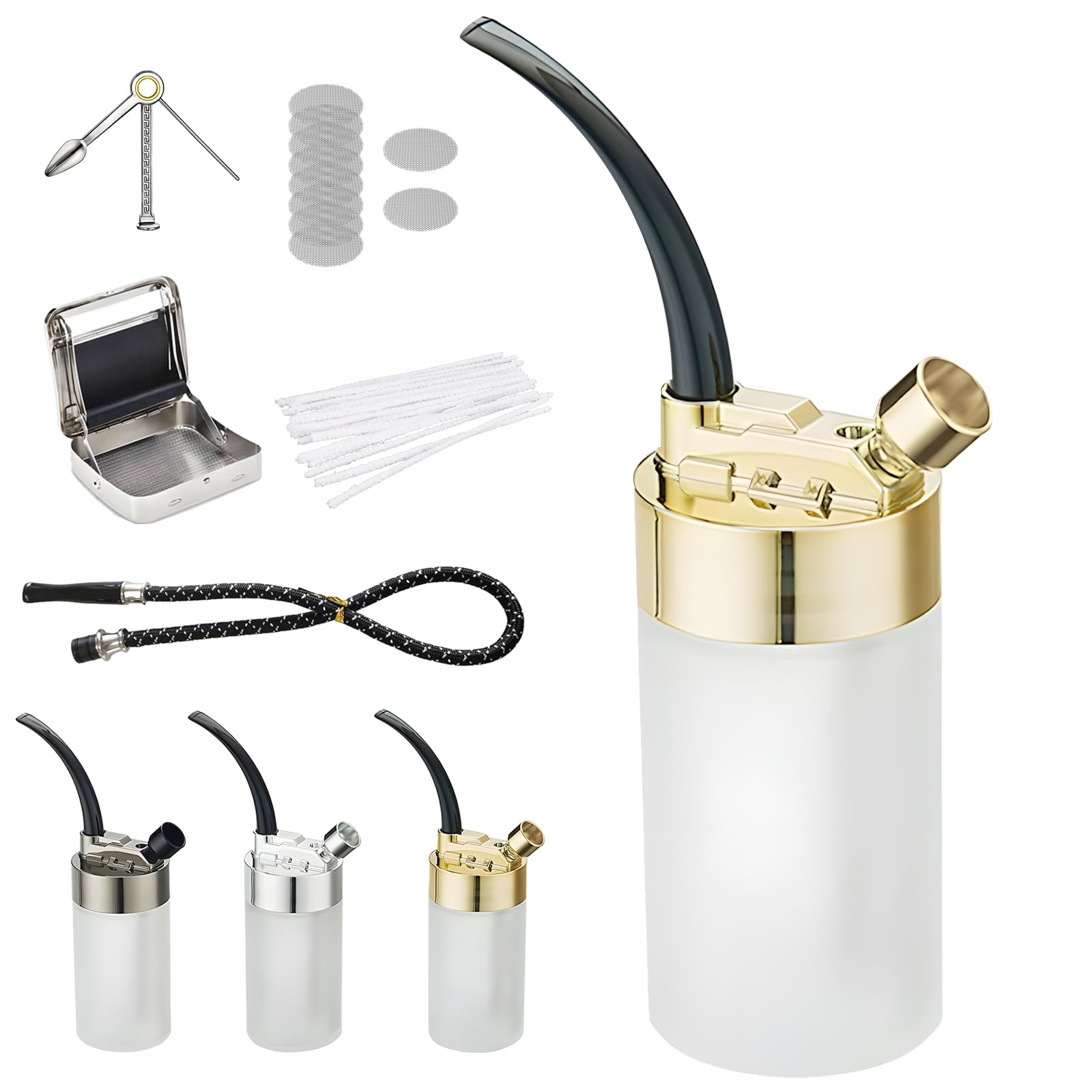 Portable Glass Hookah Set - Mini premium Handheld Glass Hookah with Hose & Travel Accessories, Easy-Clean Design for Suitable for single person use or On-the-Go Use(Golden)