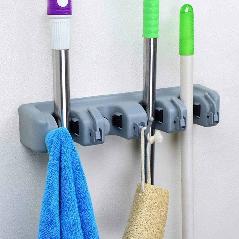 Eopzo 4 Slot Position Wall Mounted Plastic Mop and Broom Holder with 5 Hooks (Standard Size, Multicolour) (B08ZYGJ82H) Amazon Price History, Amazon Price Tracker