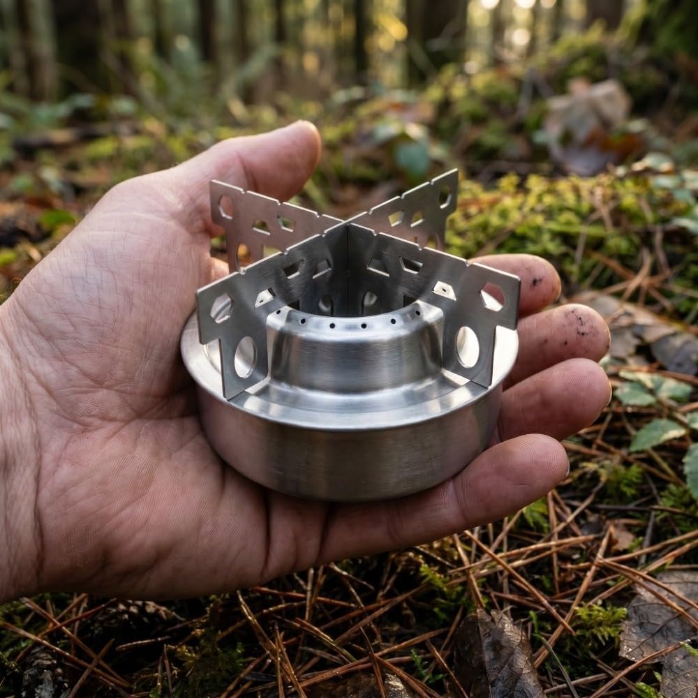 Stainless Steel Mini Alcohol Stove with Stand, Portable Outdoor Spirit Burner Rack for Camping, Hiking and Cooking, BBQ, Picnic and Emergency Use image 5