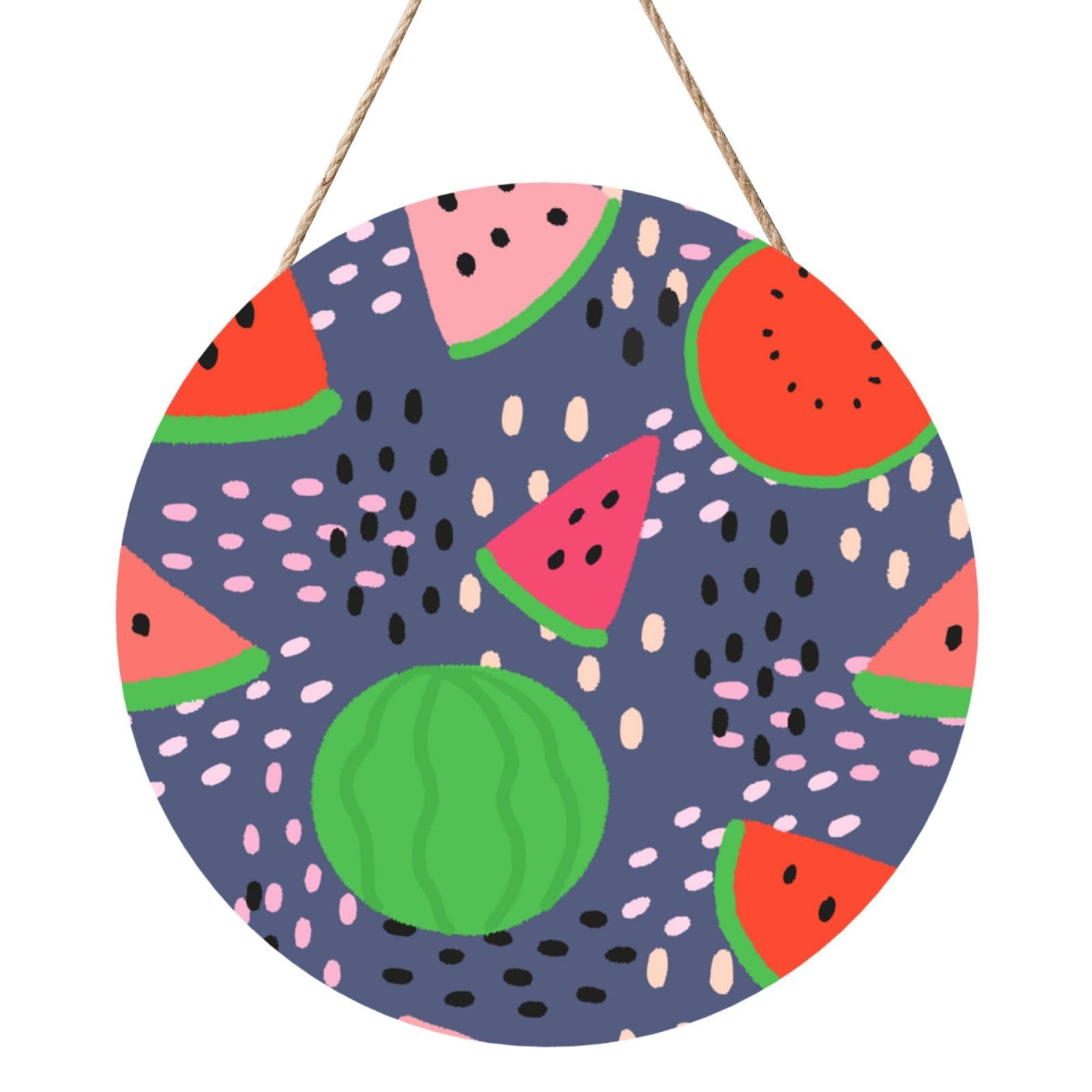 InOmak Summer Fruit Watermelon Design, Round Wood Panel Painting 12 in, Wall Hanging Painting For Home