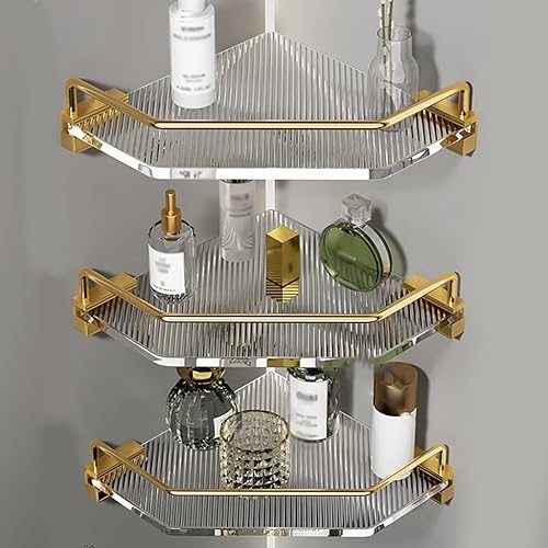 NevStp Organizador de ducha esquinero acrílico para baño, estante de trípode para almacenamiento de baño, estante de ducha, cesta de almacenamiento,