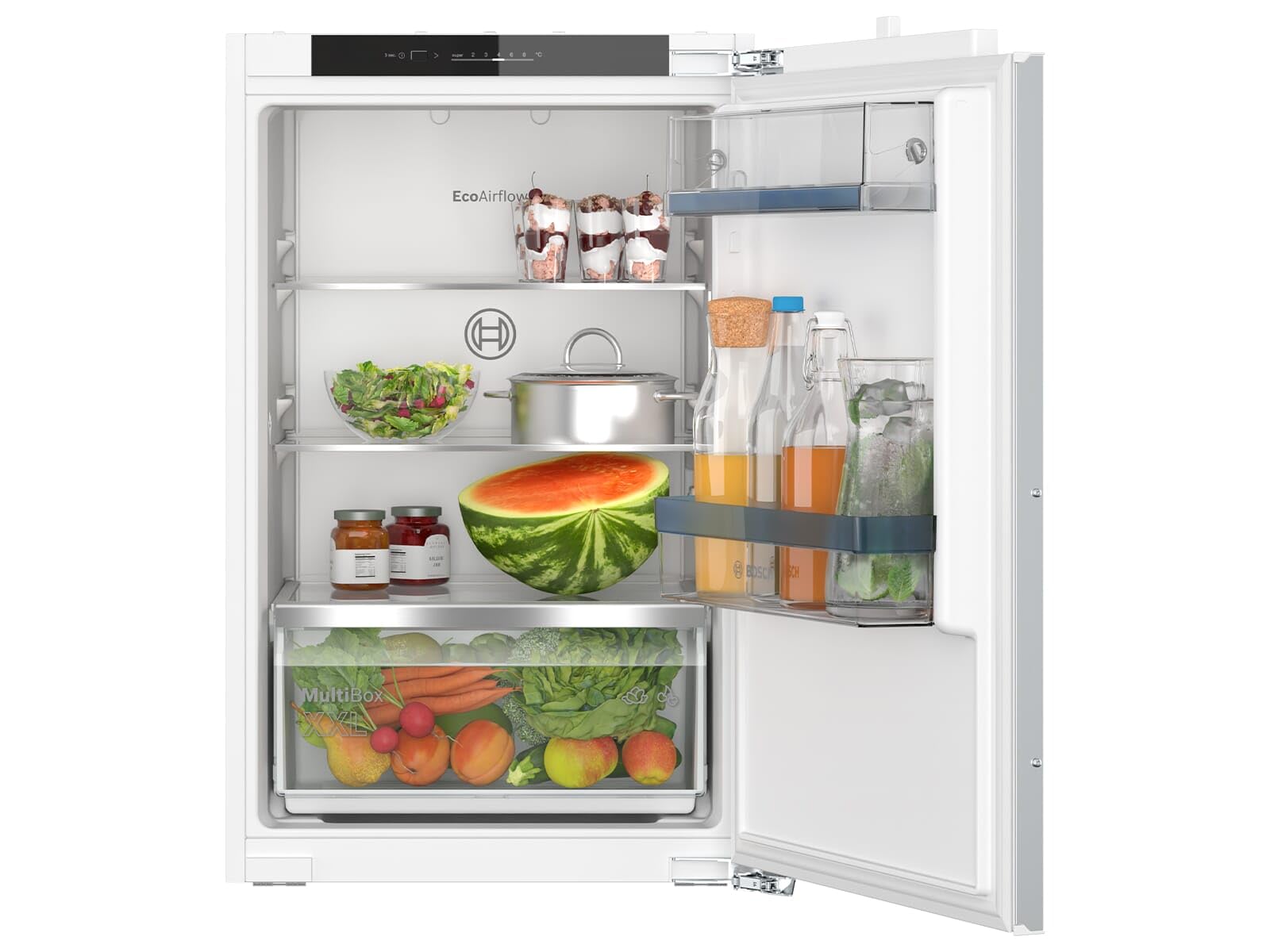 Bosch KIR21VFE0 Refrigerador Integrado Serie 4, Frigorífico Integrado Sin Compartimento Congelador 88 X 56 cm, Refrigeración 136L, Bisagra Plana, Multibox XXL, Iluminación LED, Ecoairflow,