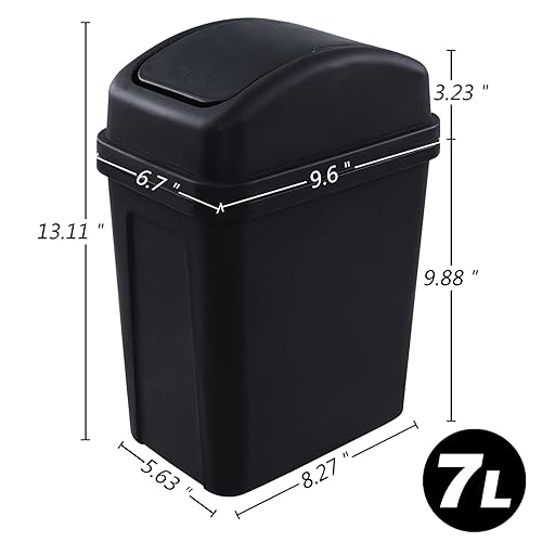 Miniatura 2 de Gloreen Cubo de basura de plástico con tapa oscilante de 7 litros, cubo de basura negro para cocina, 1 paquete