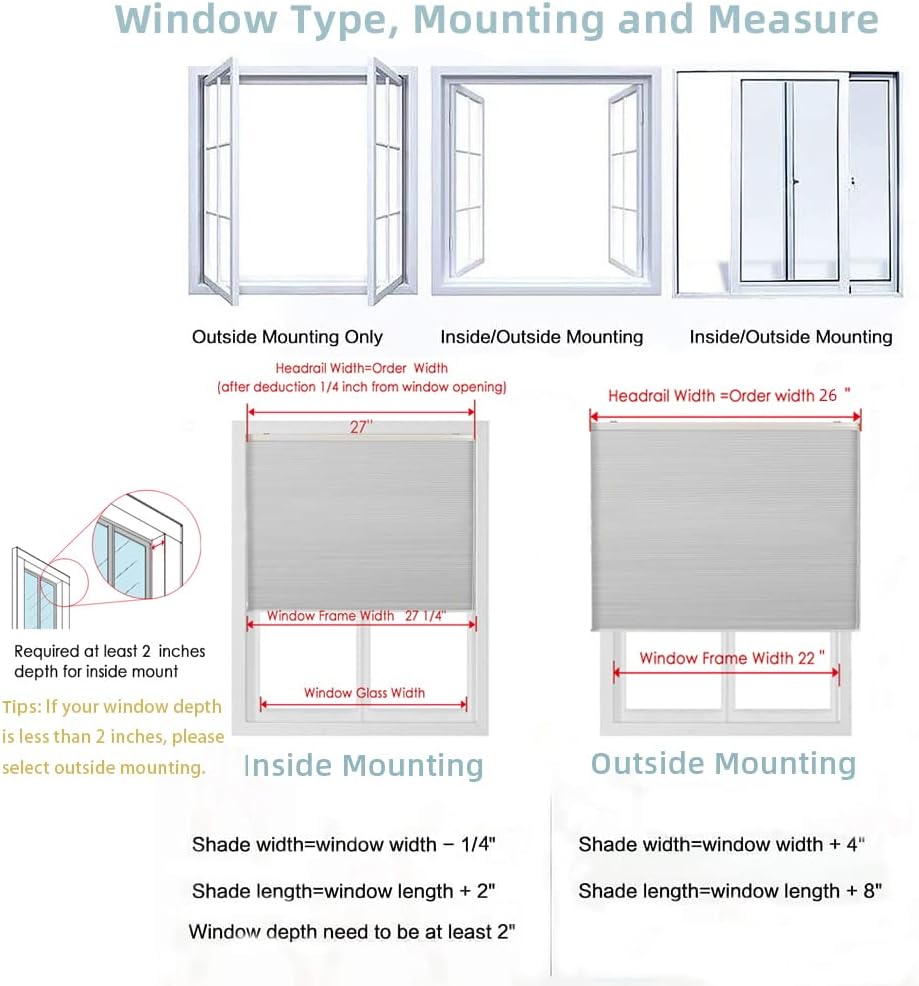 Cellular Shades for Windows and Doors- No Cord Total Blackout Honeycomb Blinds, Cordless Customize Large Size, Harmful UV Rays and Heat Insulation for Office Home, White-Blackout, Size 70 ½"W x 40" H
