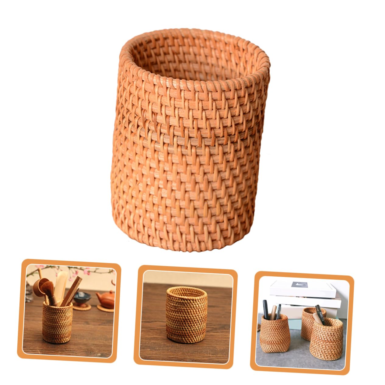Cabilock Lot De 3 Porte-pinceaux De Maquillage En Rotin Matériau Sûr Organisateur De Voyage Boîte De Rangement Pour Pinceaux De Bureau