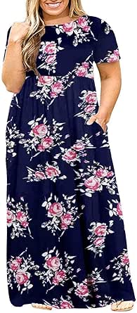 Kancystore Women's Short Sleeve Plus Size Maxi Dress with Pockets Loose Casual Summer Dresses
