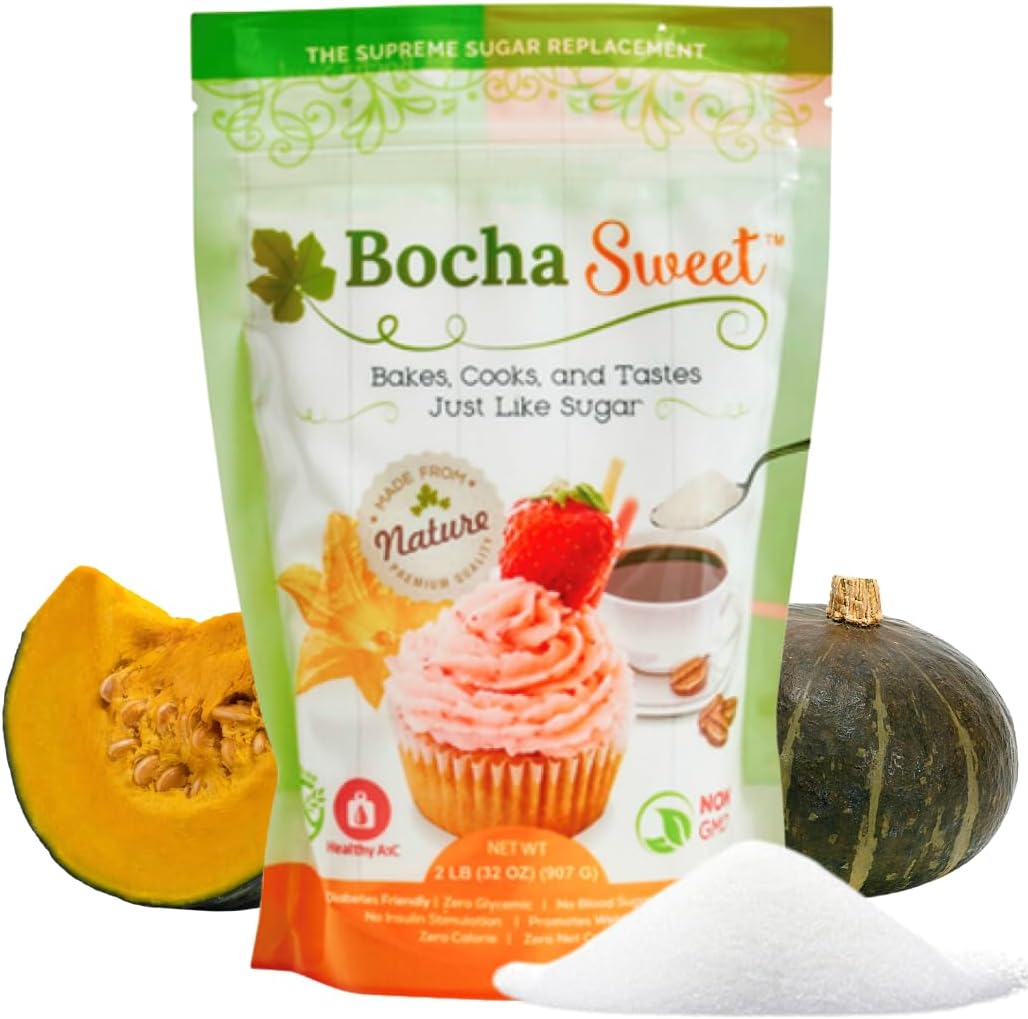 BochaSweet Supreme Sugar Replacement 2 LB, Low Calorie 1:1 Sugar Substitute, Kabocha Extract in Xylitol Structure, Diabetic Friendly, Gluten Free, Non GMO, No Bitter Aftertaste, Ideal for Baking