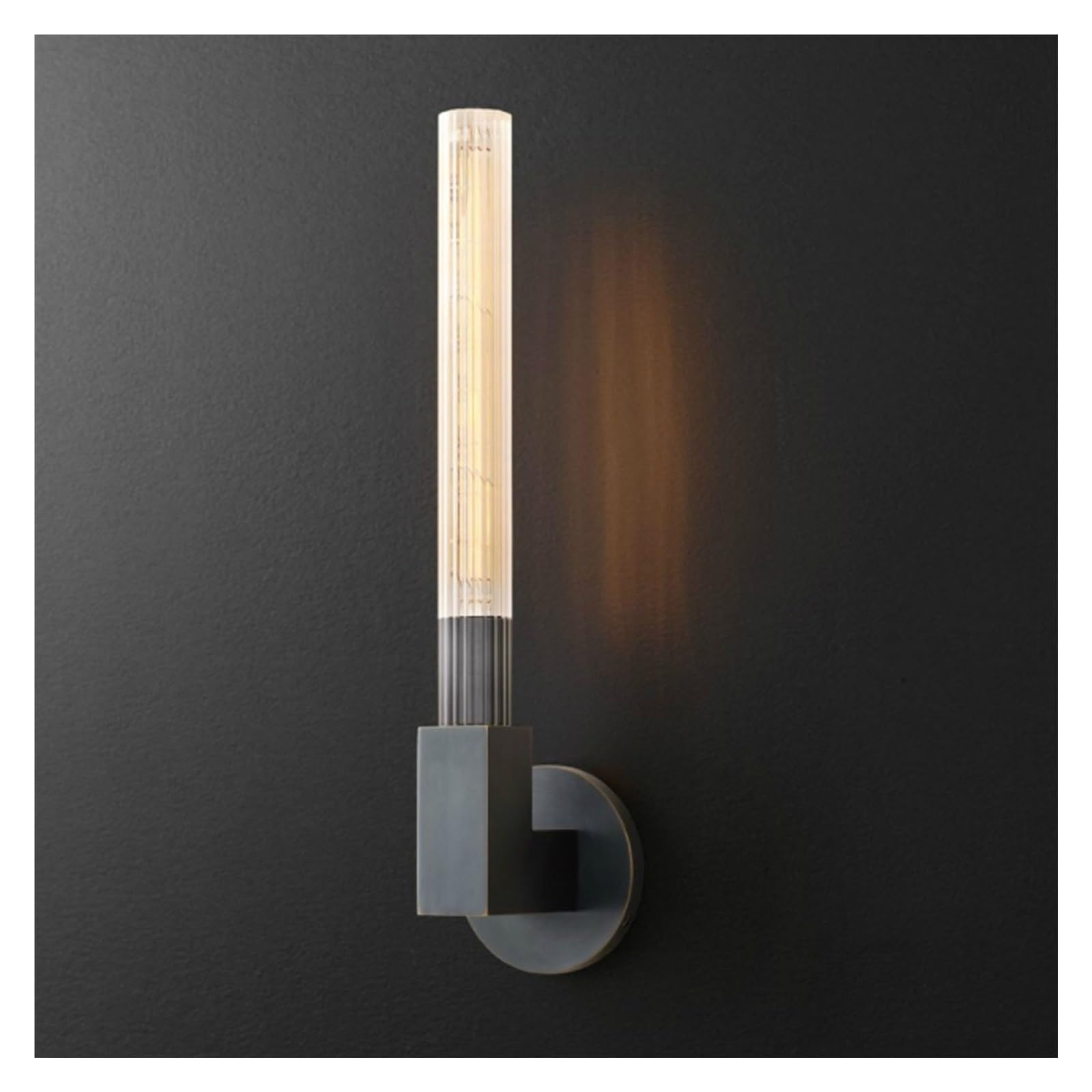 LUOYAOB Modern Wall Sconce Metal Ribbed Glass Wall Light Fixture Geometric U Shape Or Single Head Wall Lamp for Living Room Bedroom Hallway Gold Two Light Indoor Wall Lighting(Black,1LIGHT)