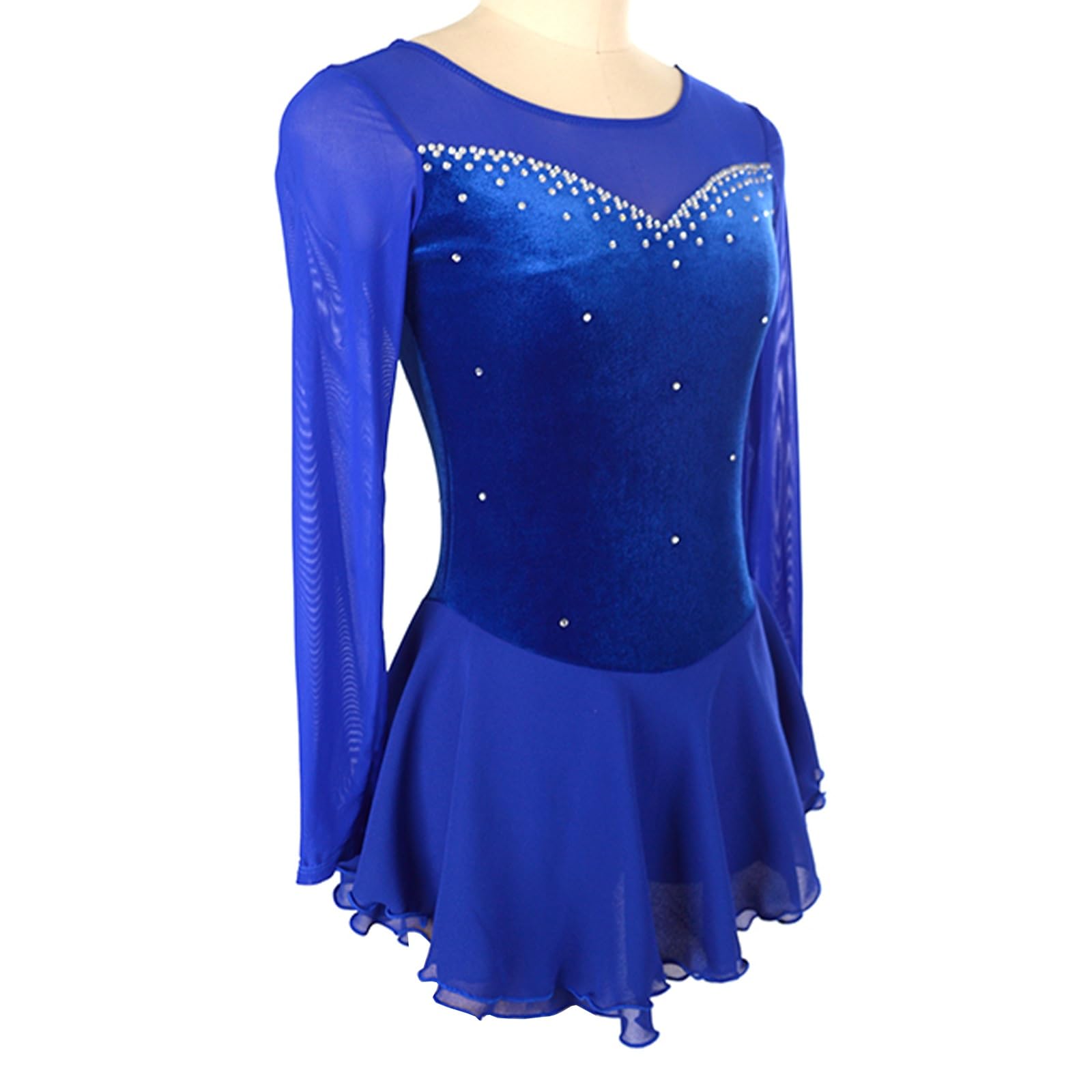 Vestido de patinaje artístico for niñas elegantes trajes de baile de competición con espalda abierta y diamantes de imitación brillantes
