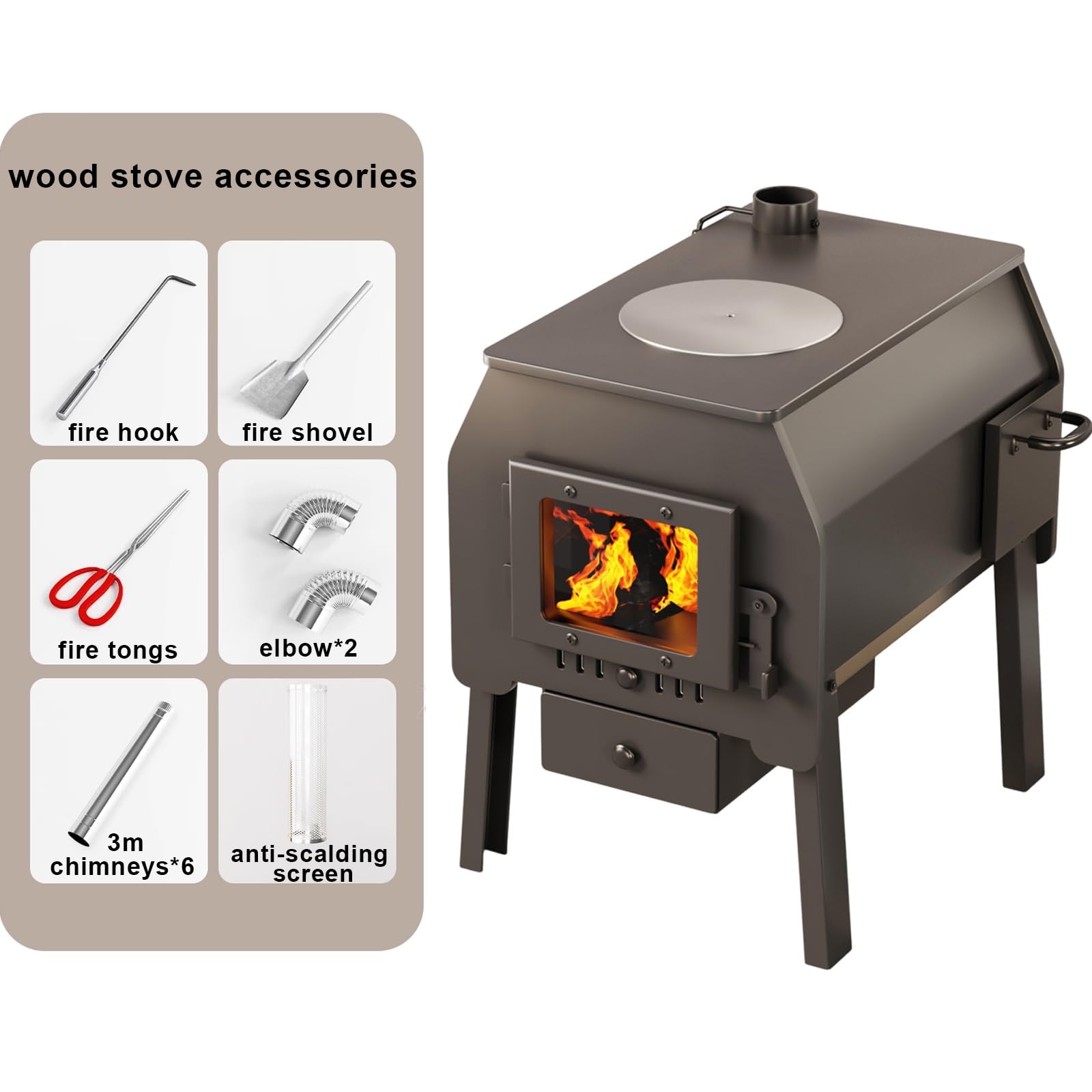 Holzofen für den Innenbereich mit Ofen und Kamin, hohe Wärmeableitung zum Heizen, Kochen und Kochen von Wasser