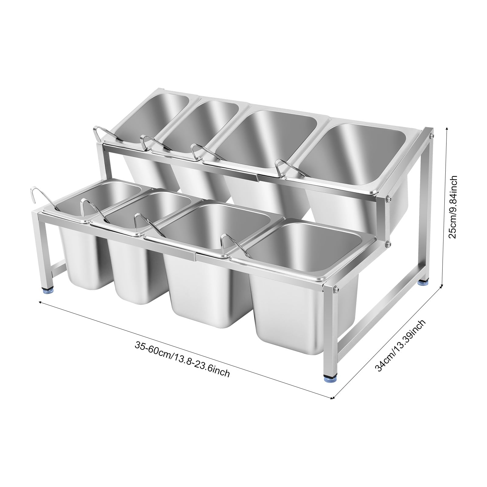Recipiente para ingredientes para pizza de acero inoxidable | Especiero extensible ajustable con 8 compartimentos, 8 cucharas y tapas, recipiente para cocina, restaurante