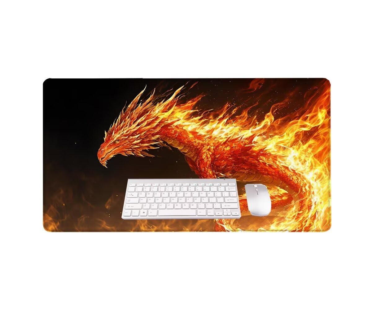 Fantastyczny Smok Podkładka pod mysz XXL 1000 x 500 mm duża podkładka pod mysz, podkładka pod biurko z przeszytymi krawędziami, wodoodporna podkładka pod mysz antypoślizgowa gumowa podstawa, dekoracja