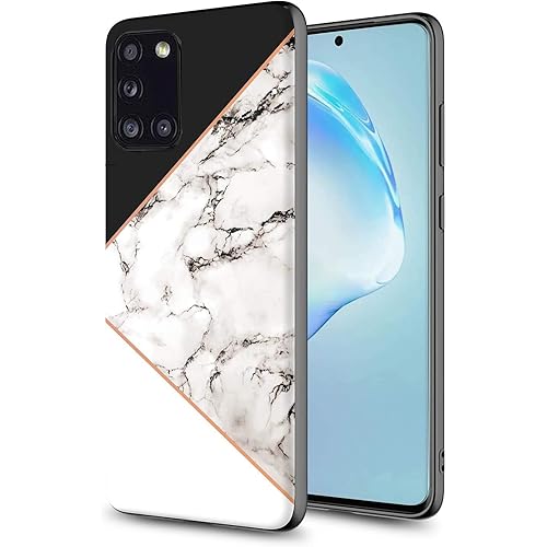 GORGCASE for Galaxy A31 Case, Samsung Galaxy A31, Slim Fashion Graphic IMD Design Anti-Scratch Shook-Proof TPU Bumper Armor Cute Teen Girls Women Drop Protective Cover Marble Black White