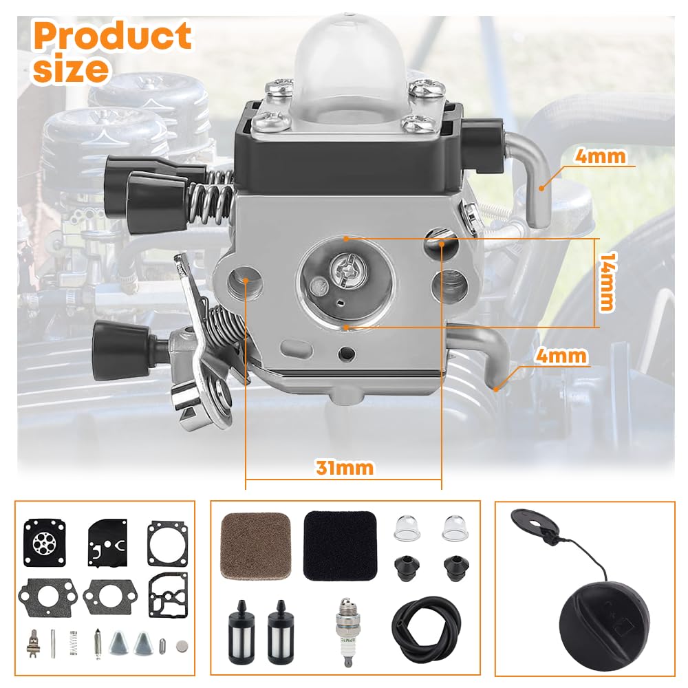 Carburador compatible con FS75 FS85 FS80 HS75 HS80 HS85 HL75 HT70 HT75 FH75 HS80 FC75 FC85 KM80 KM85 con juntas filtro de aire Bujía