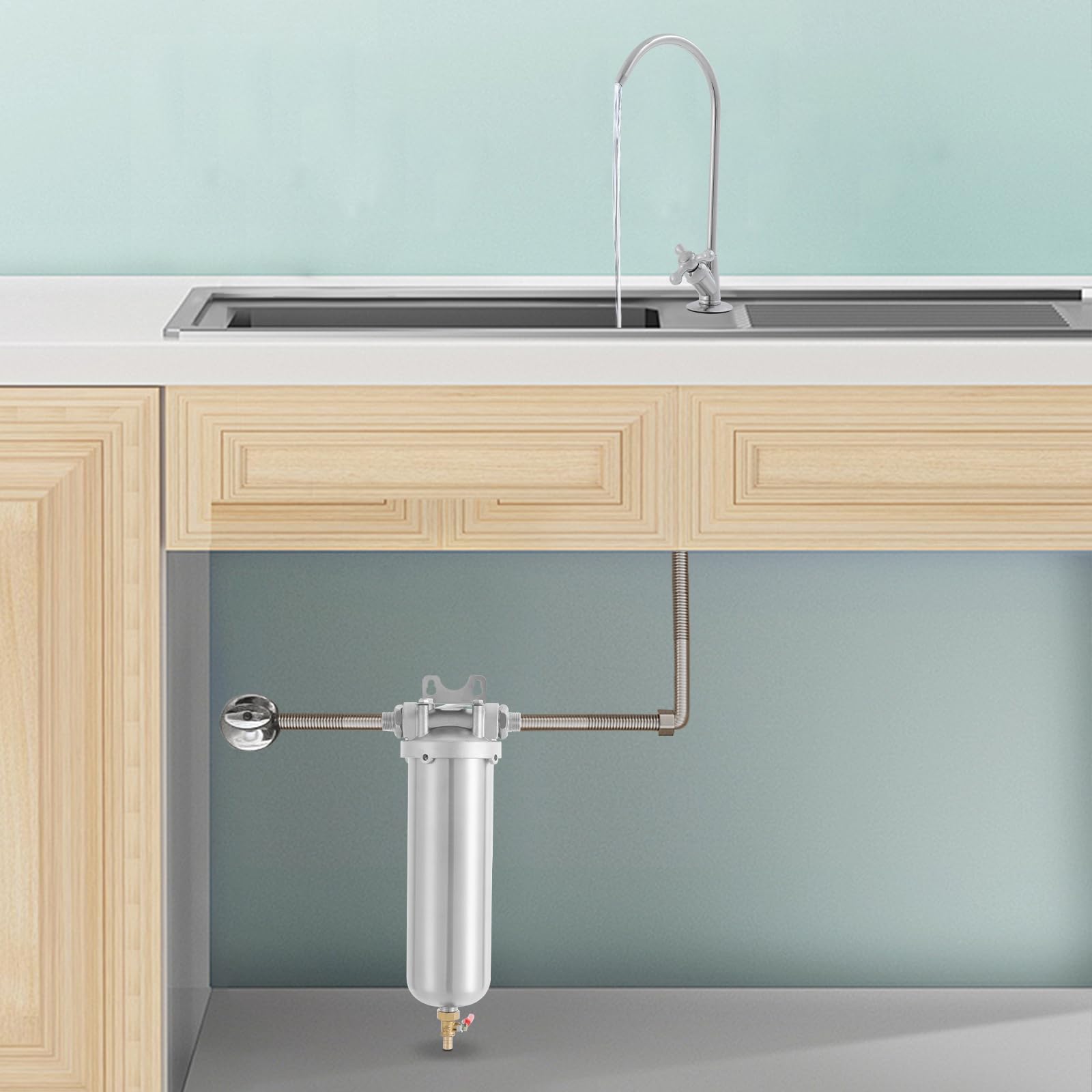 Edelstahl Wasserfilter, Wasserfiltergehäuse Wasserfilter Große Patrone Trinkwasser Filtersystem, Einkopf Edelstahl Wasserhahn Wasserfilter