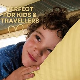 kinder Fluff Toddler Pillow (2Pack) 10x15in - First Pillow for Kids Age 2+, 100% Cotton Sateen Stripes Shell 300T, Down Alternative Fill, Machine Washable - Children & Travel Cushion - Yellow - XS