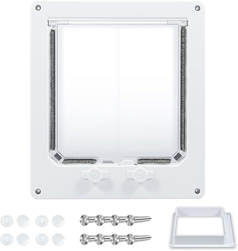 Miniatura 3 de Puerta interior de plástico blanco para gatos, fácil de instalar, puerta mejorada para mascotas con solapa y bloqueo de 4 vías para puertas
