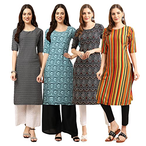Image of Pinkmint Women's Crepe Digital Print Straight Kurta [Pack of 4]