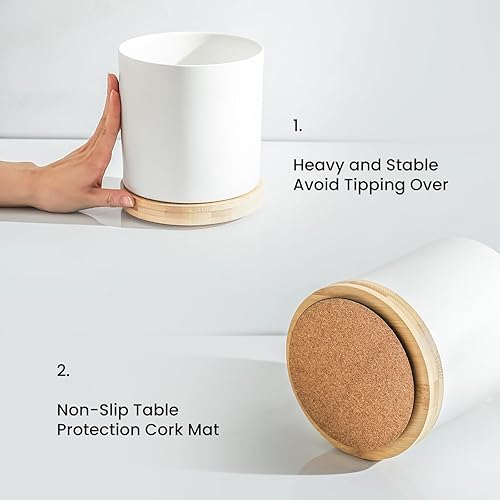 Miniatura 4 de KitchenTour - Soporte giratorio de 360, recipiente grande para utensilios de cocina de 5.9 pulgadas con base de madera, soporte de utensilios de