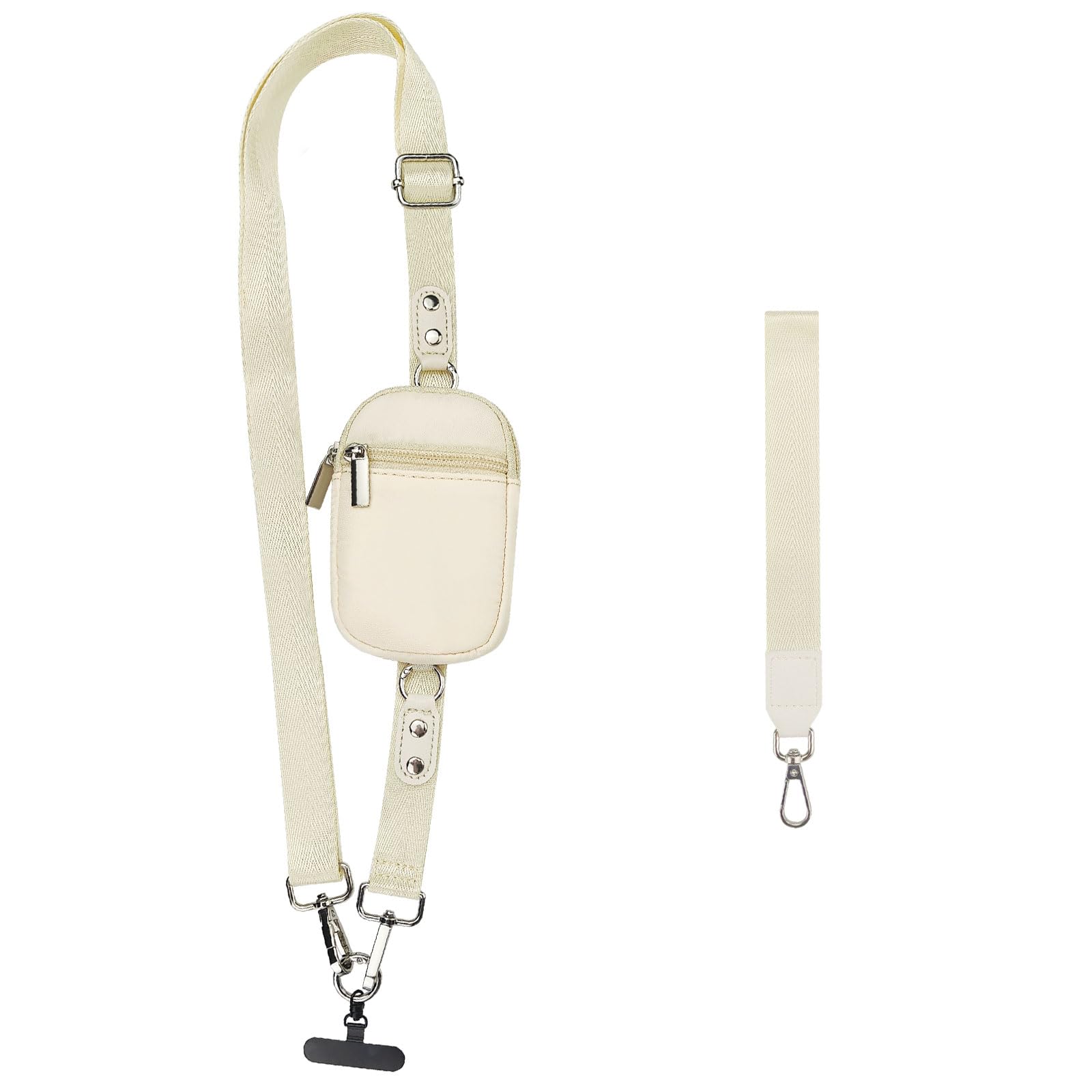 Modixun Unisex Ivory White Adjustable Crossbody Phone Lanyard With Wallet & Wrist Strap, Cell Phone Strap Crossbody With Anti Theft Zipper Detachable Wallet And 360° Rotatable Tether Tab,